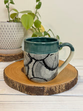 Load image into Gallery viewer, #005 - 18 oz. Log patterned mug with green rim *see notes
