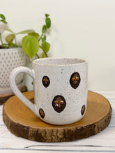 Load image into Gallery viewer, #010 - 18 oz. White speckled mug with Bigfoot heads *see notes
