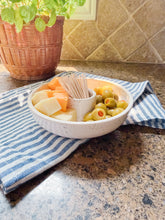 Load image into Gallery viewer, #020 - Small white speckled serving dish with attached tooth pick holder