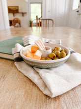 Load image into Gallery viewer, #021 - Small white speckled, green on outside serving dish with attached tooth pick holder