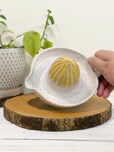 Load image into Gallery viewer, #025 - Manual citrus juicer white and yellow speckled