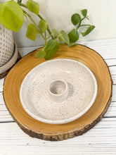 Load image into Gallery viewer, #019 - Small white speckled serving dish with attached tooth pick holder