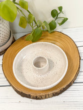 Load image into Gallery viewer, #020 - Small white speckled serving dish with attached tooth pick holder