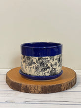 Load image into Gallery viewer, #0003 - Small - medium sized planter with drainage hole and dish in floral pattern with deep cobalt blue rim