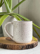 Load image into Gallery viewer, #023 - 16 oz. white speckled Dog mug with blue inside *see notes
