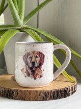 Load image into Gallery viewer, #023 - 16 oz. white speckled Dog mug with blue inside *see notes
