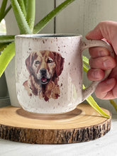 Load image into Gallery viewer, #023 - 16 oz. white speckled Dog mug with blue inside *see notes
