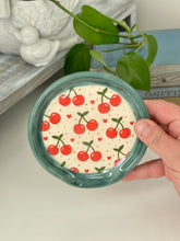 Load image into Gallery viewer, #023 - Cherry patterned Spoon rest with green rim
