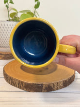 Load image into Gallery viewer, #002 - 16 oz. Green cactus patterned mug with blue inside and yellow rim
