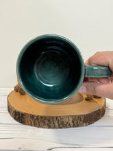 Load image into Gallery viewer, #010 -  18 oz. Black Acorn pattern mug with green rim
