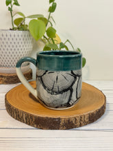 Load image into Gallery viewer, #005 - 18 oz. Log patterned mug with green rim *see notes
