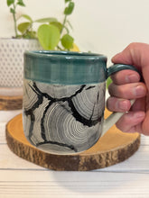 Load image into Gallery viewer, #005 - 18 oz. Log patterned mug with green rim *see notes
