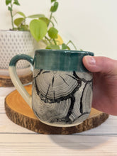 Load image into Gallery viewer, #005 - 18 oz. Log patterned mug with green rim *see notes
