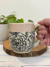 Load image into Gallery viewer, #015 - 16 oz. Peony Patterned mug with pink rim
