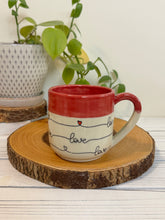 Load image into Gallery viewer, #024 - 14 oz. Love patterned mug with red rim
