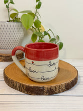 Load image into Gallery viewer, #024 - 14 oz. Love patterned mug with red rim
