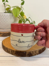Load image into Gallery viewer, #024 - 14 oz. Love patterned mug with red rim
