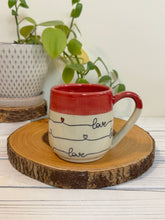 Load image into Gallery viewer, #025 - 14 oz. Love patterned mug with red rim
