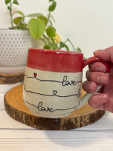 Load image into Gallery viewer, #025 - 14 oz. Love patterned mug with red rim

