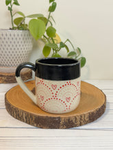 Load image into Gallery viewer, #026 - 14 oz. Heart patterned mug with black rim
