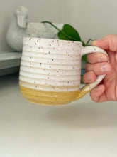 Load image into Gallery viewer, #001 - 16 oz. White and yellow speckled, ridged mug
