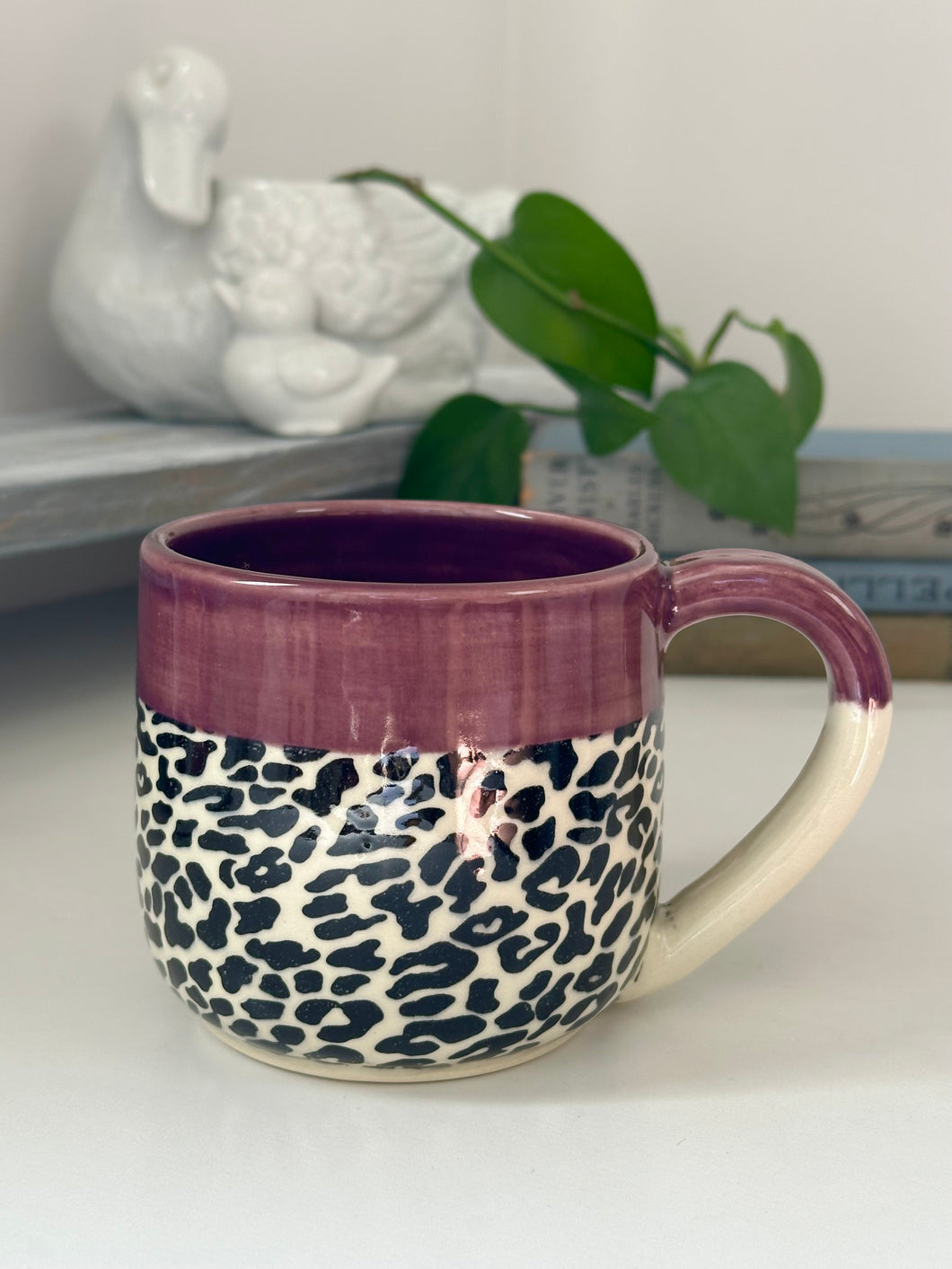 #003 - 16 oz. Leopard mug with purple rim