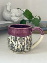 Load image into Gallery viewer, #006 - 14oz. Feather mug with purple rim
