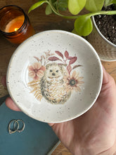 Load image into Gallery viewer, #0195 - Hedgehog with florals on speckled clay Collaboration ring dish
