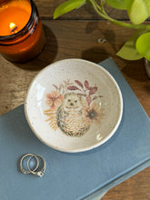 Load image into Gallery viewer, #0195 - Hedgehog with florals on speckled clay Collaboration ring dish
