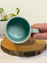 Load image into Gallery viewer, #001 - 16 oz. Yarn patterned mug with aqua rim and inside
