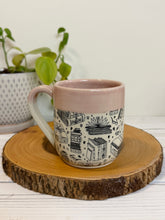 Load image into Gallery viewer, #002 - 16 oz. Book patterned mug with pink rim and inside
