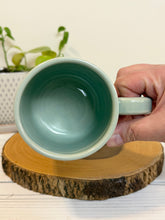 Load image into Gallery viewer, #011 - 16 oz. Coffee and breakfast patterned mug with aqua rim and inside
