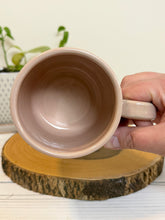 Load image into Gallery viewer, #012 - 16 oz. Coffee and breakfast patterned mug with pink rim and inside
