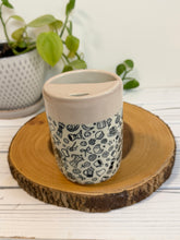 Load image into Gallery viewer, #014 - 12 oz.  Coffee and breakfast patterned Travel sip cup with pink rim
