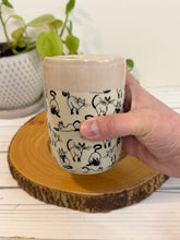 Load image into Gallery viewer, #015 - 12 oz.  Cat patterned Travel sip cup with pink rim
