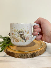 Load image into Gallery viewer, #003 -  16 oz. &quot;Owl with Flora&quot; white speckled mug
