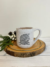 Load image into Gallery viewer, #025 - 14 oz. Fox pattern on White speckled mug with pink inside
