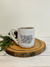 Load image into Gallery viewer, #025 - 14 oz. Fox pattern on White speckled mug with pink inside
