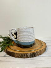 Load image into Gallery viewer, #026 - 14 oz. White and blue speckled, ridged mug
