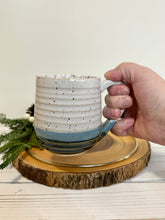 Load image into Gallery viewer, #026 - 14 oz. White and blue speckled, ridged mug
