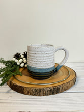 Load image into Gallery viewer, #027 - 14 oz. White and blue speckled, ridged mug
