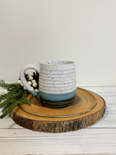 Load image into Gallery viewer, #027 - 14 oz. White and blue speckled, ridged mug
