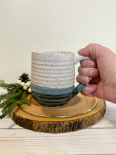 Load image into Gallery viewer, #027 - 14 oz. White and blue speckled, ridged mug
