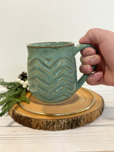 Load image into Gallery viewer, #032 - 14 oz. Green speckled carved mug
