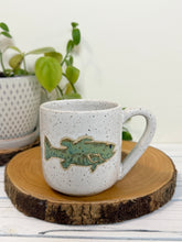 Load image into Gallery viewer, #001 - 14 oz. White speckled mug with large mouth bass
