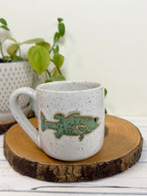 Load image into Gallery viewer, #001 - 14 oz. White speckled mug with large mouth bass
