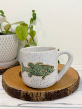 Load image into Gallery viewer, #002 - 14 oz. White speckled mug with large mouth bass (Copy)
