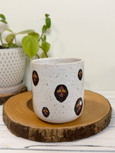 Load image into Gallery viewer, #010 - 18 oz. White speckled mug with Bigfoot heads *see notes
