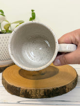 Load image into Gallery viewer, #010 - 18 oz. White speckled mug with Bigfoot heads *see notes
