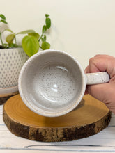 Load image into Gallery viewer, #011 - 14 oz. White speckled mug with vintage coffee graphic #1
